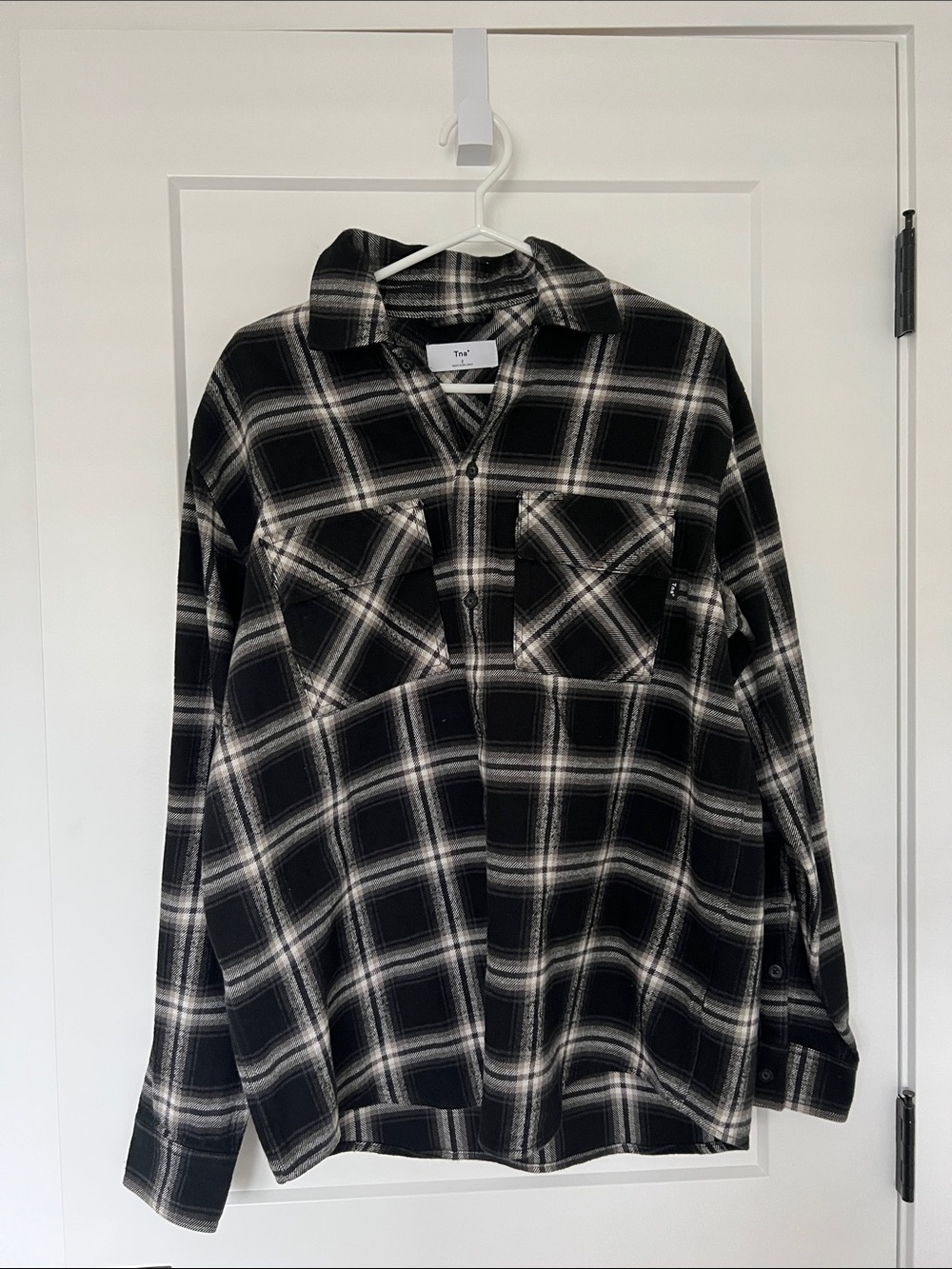 TNA Black and White Plaid Button-Down Shirt